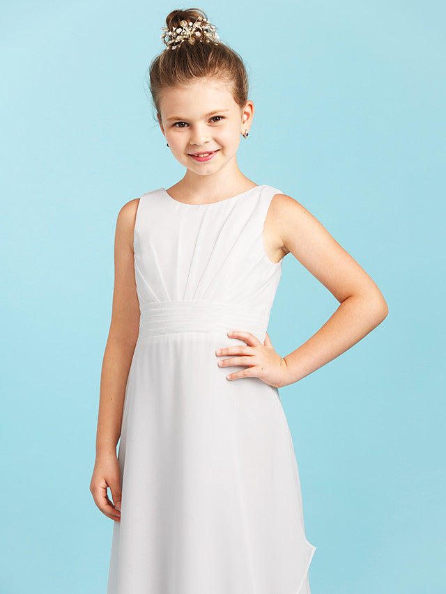 Long Sheath Jewel Neck Flower Girl Dresses Open Back Chiffon Junior Bridesmaid Dress-BIZTUNNEL