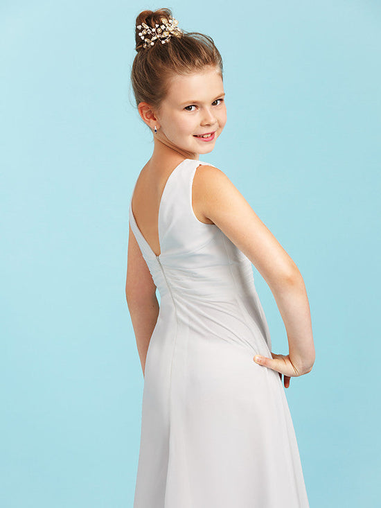 Long Sheath Jewel Neck Flower Girl Dresses Open Back Chiffon Junior Bridesmaid Dress-BIZTUNNEL