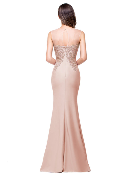 Mermaid Floor-Length Sheer Floor Length Dresses with Rhinestone Appliques - Biztunnel