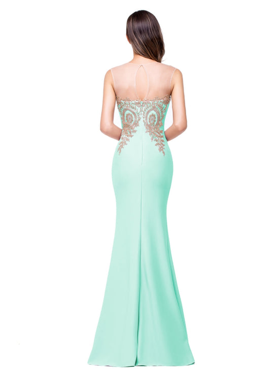 Mermaid Floor-Length Sheer Floor Length Dresses with Rhinestone Appliques - Biztunnel