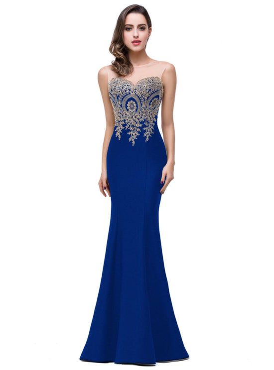 Mermaid Floor-Length Sheer Floor Length Dresses with Rhinestone Appliques - Biztunnel