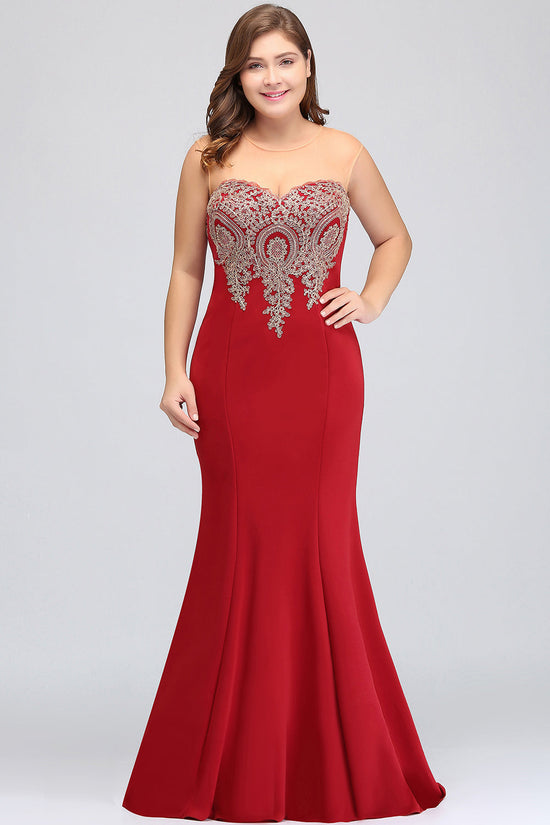 Mermaid Floor-Length Sheer Floor Length Dresses with Rhinestone Appliques - Biztunnel