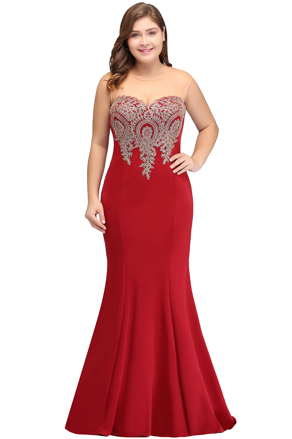 Mermaid Floor-Length Sheer Floor Length Dresses with Rhinestone Appliques - Biztunnel