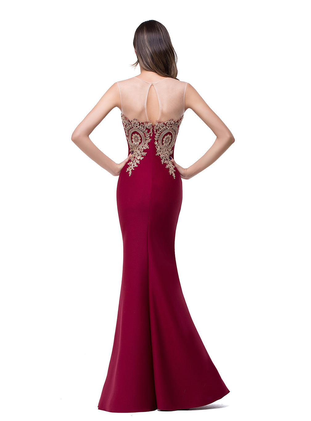 Mermaid Floor-Length Sheer Floor Length Dresses with Rhinestone Appliques - Biztunnel