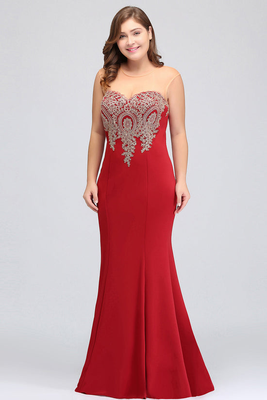 Mermaid Floor-Length Sheer Floor Length Dresses with Rhinestone Appliques - Biztunnel