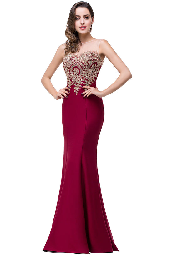 Mermaid Floor-Length Sheer Floor Length Dresses with Rhinestone Appliques - Biztunnel