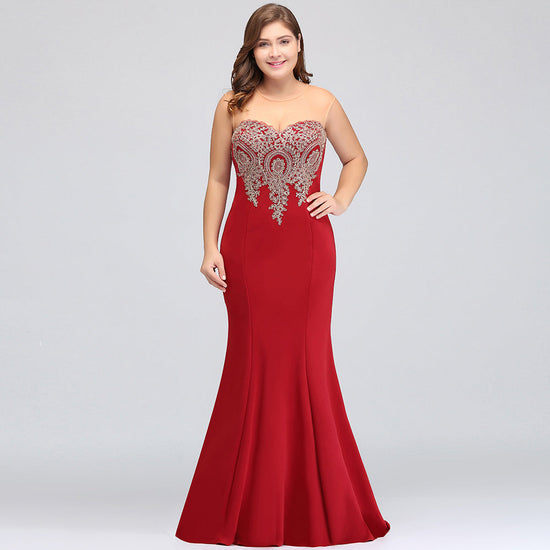 Mermaid Floor-Length Sheer Floor Length Dresses with Rhinestone Appliques - Biztunnel