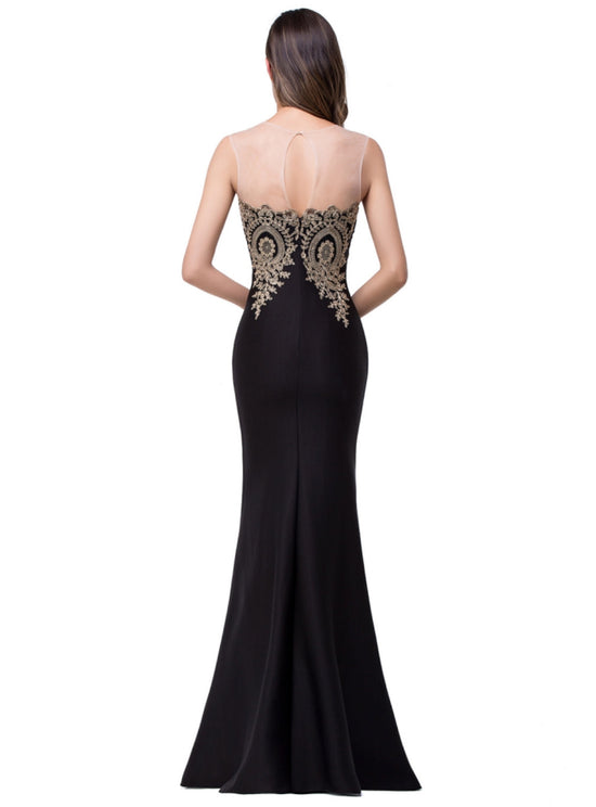 Mermaid Floor-Length Sheer Floor Length Dresses with Rhinestone Appliques - Biztunnel