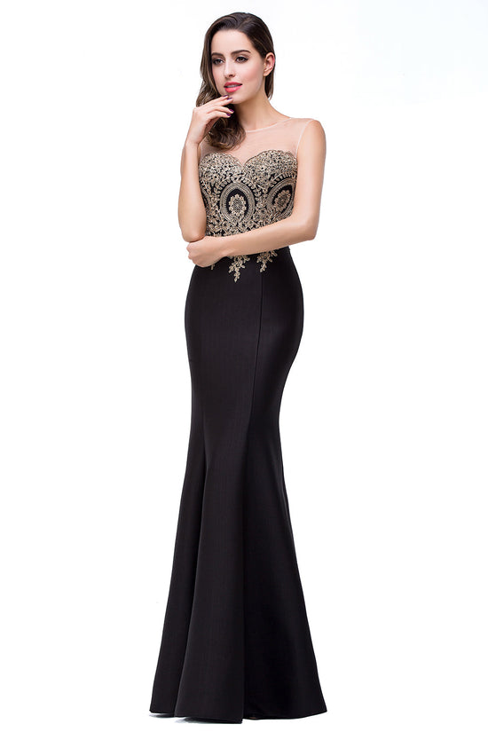 Mermaid Floor-Length Sheer Floor Length Dresses with Rhinestone Appliques - Biztunnel