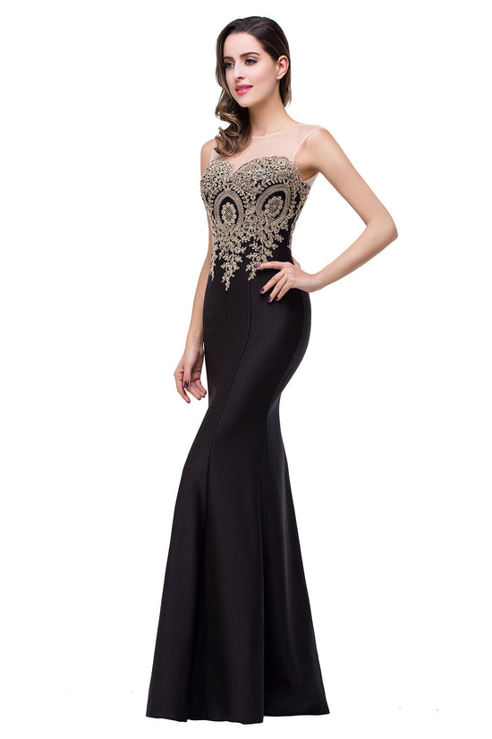 Mermaid Floor-Length Sheer Floor Length Dresses with Rhinestone Appliques - Biztunnel