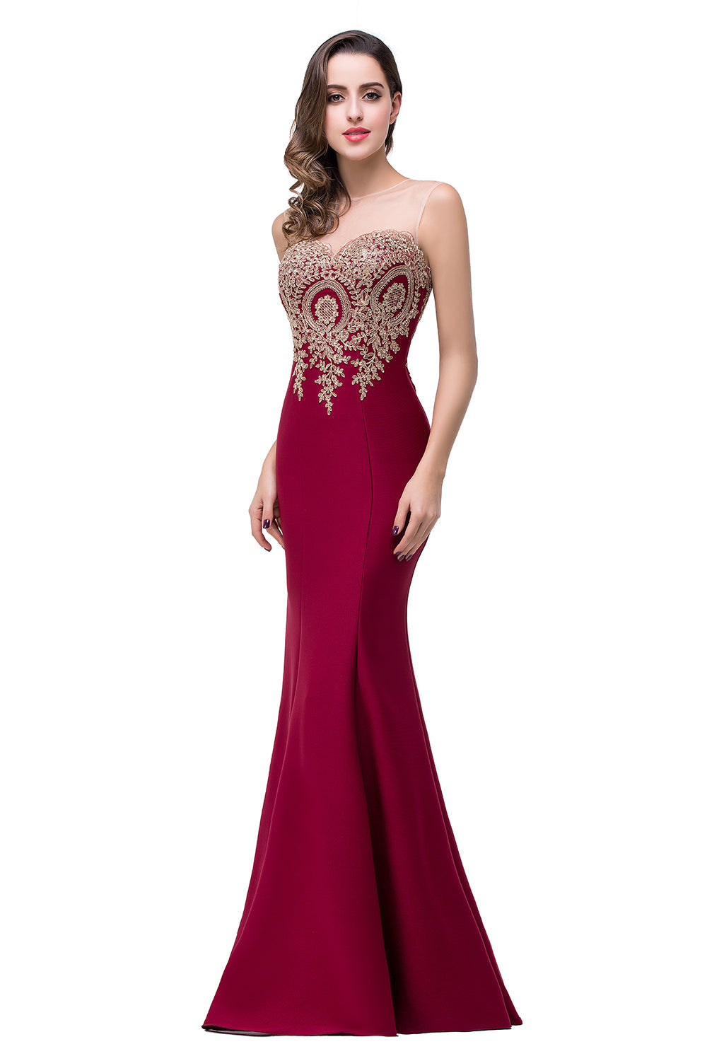 Mermaid Floor-Length Sheer Floor Length Dresses with Rhinestone Appliques - Biztunnel