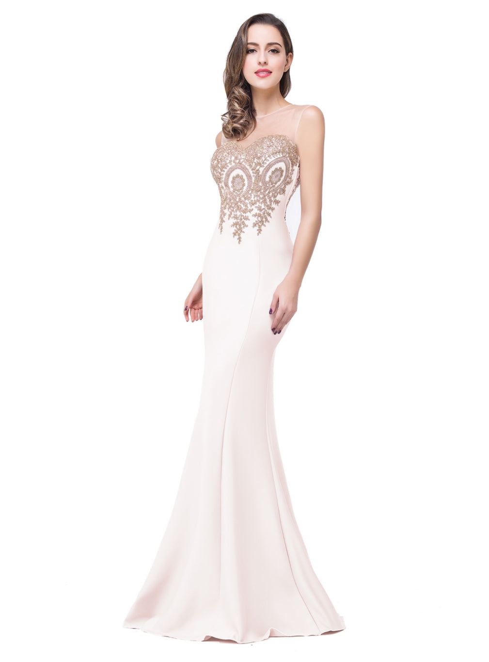 Mermaid Floor-Length Sheer Floor Length Dresses with Rhinestone Appliques - Biztunnel