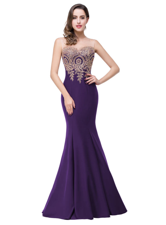 Mermaid Floor-Length Sheer Floor Length Dresses with Rhinestone Appliques - Biztunnel