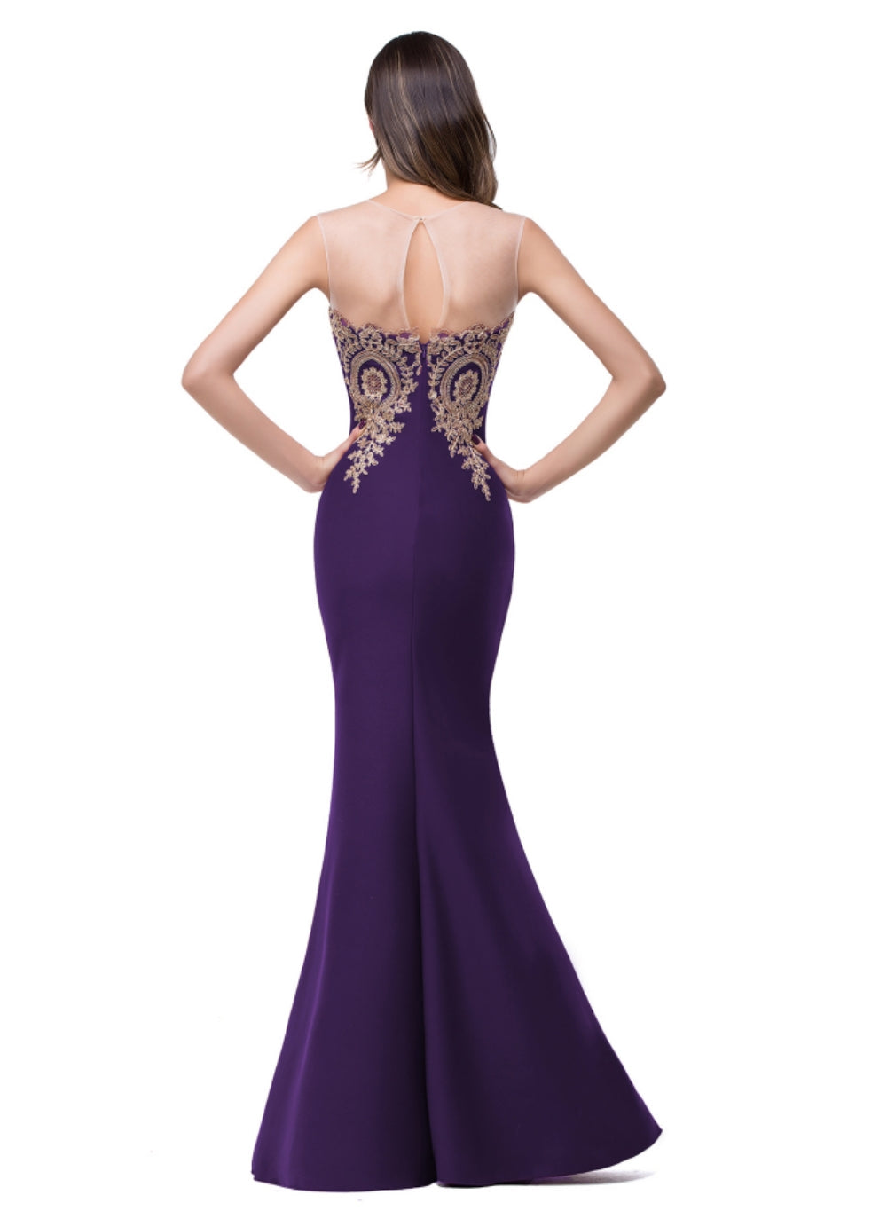 Mermaid Floor-Length Sheer Floor Length Dresses with Rhinestone Appliques - Biztunnel