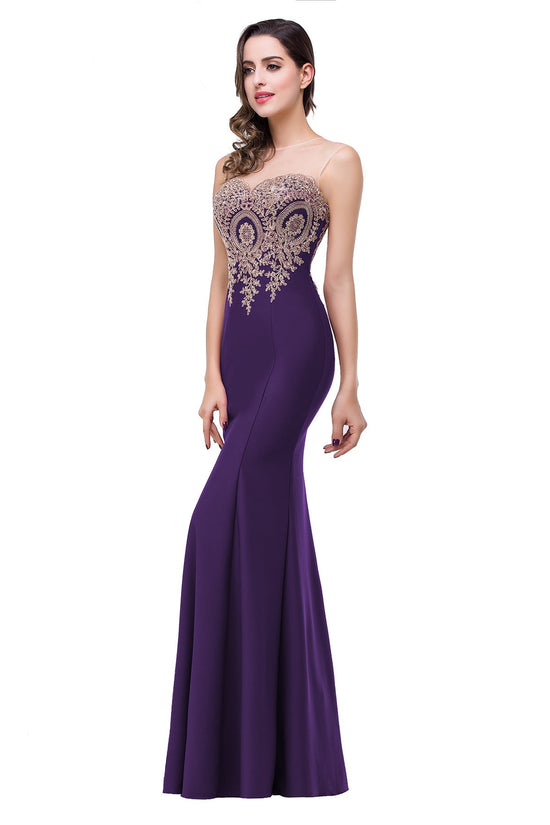 Mermaid Floor-Length Sheer Floor Length Dresses with Rhinestone Appliques - Biztunnel