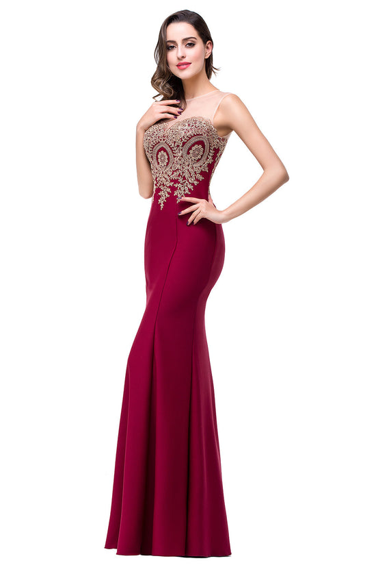 Mermaid Floor-Length Sheer Floor Length Dresses with Rhinestone Appliques - Biztunnel