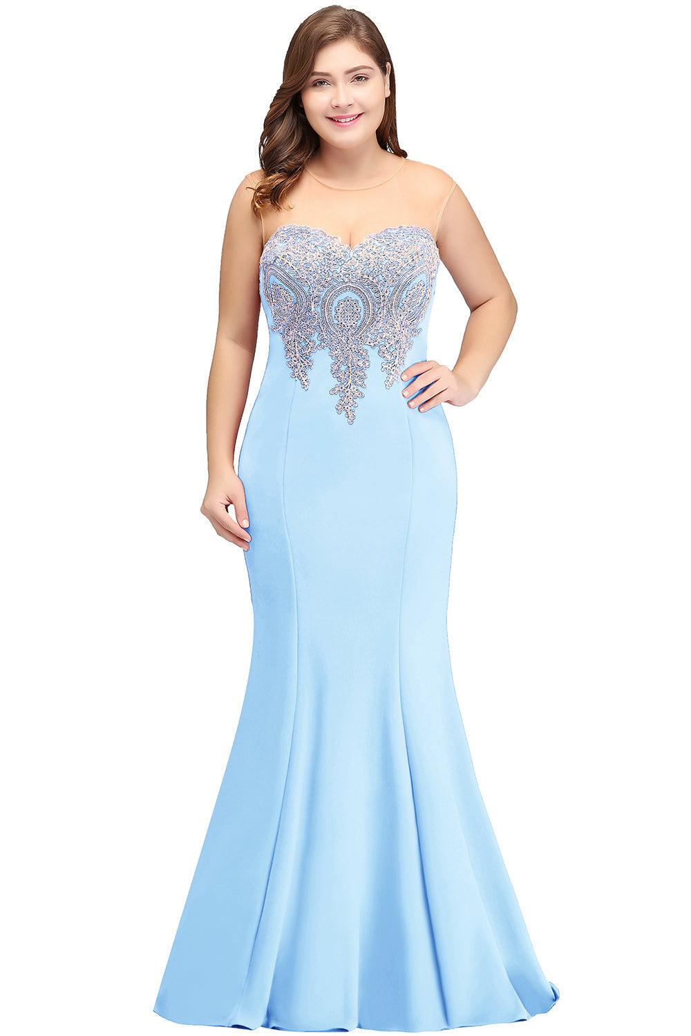 Mermaid Floor-Length Sheer Floor Length Dresses with Rhinestone Appliques - Biztunnel