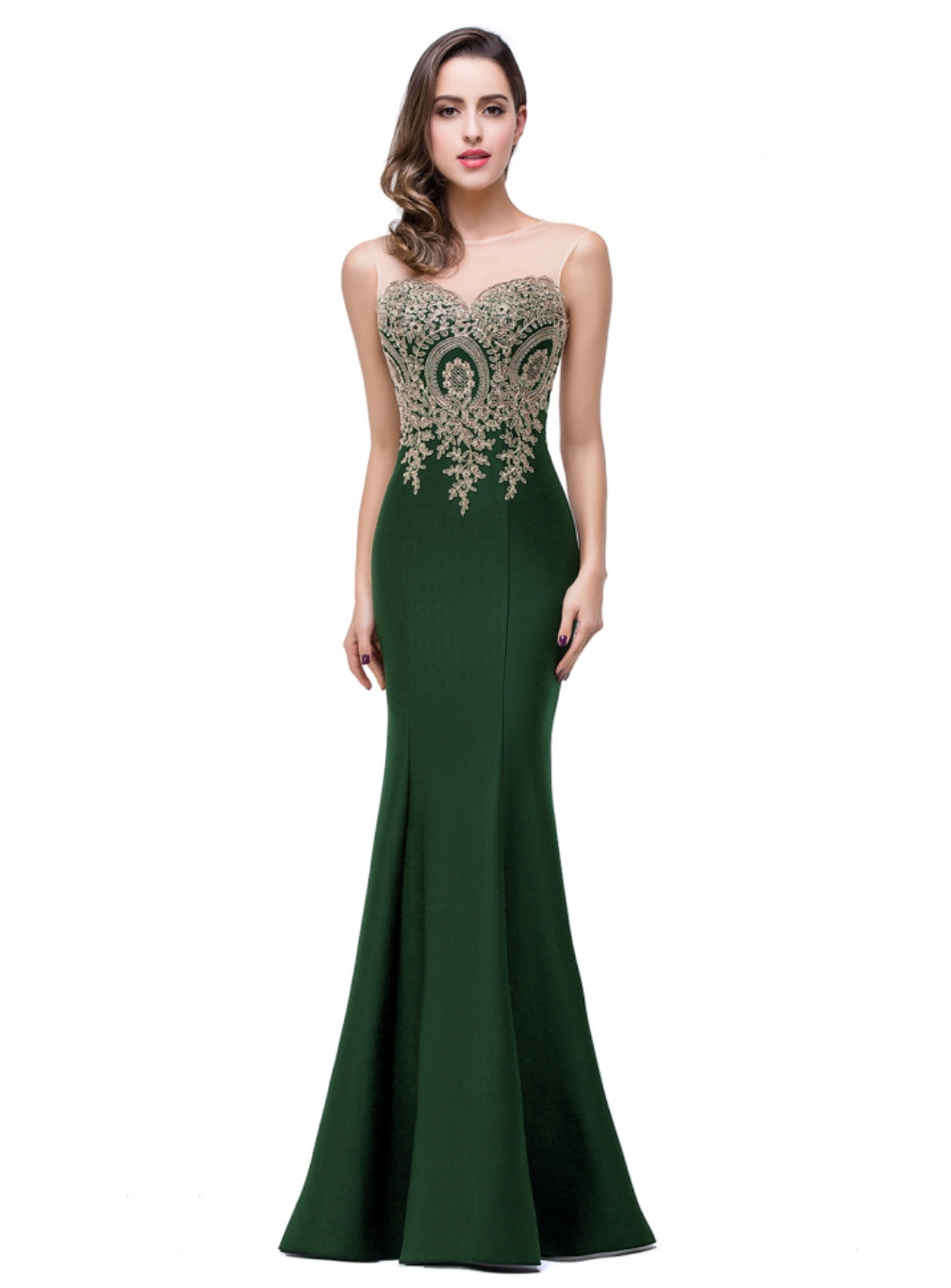 Mermaid Floor-Length Sheer Floor Length Dresses with Rhinestone Appliques - Biztunnel