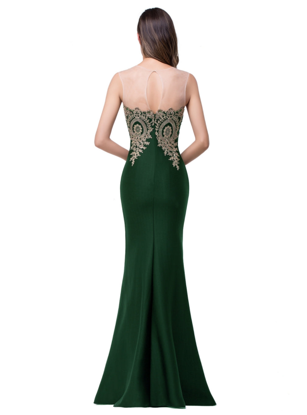 Mermaid Floor-Length Sheer Floor Length Dresses with Rhinestone Appliques - Biztunnel