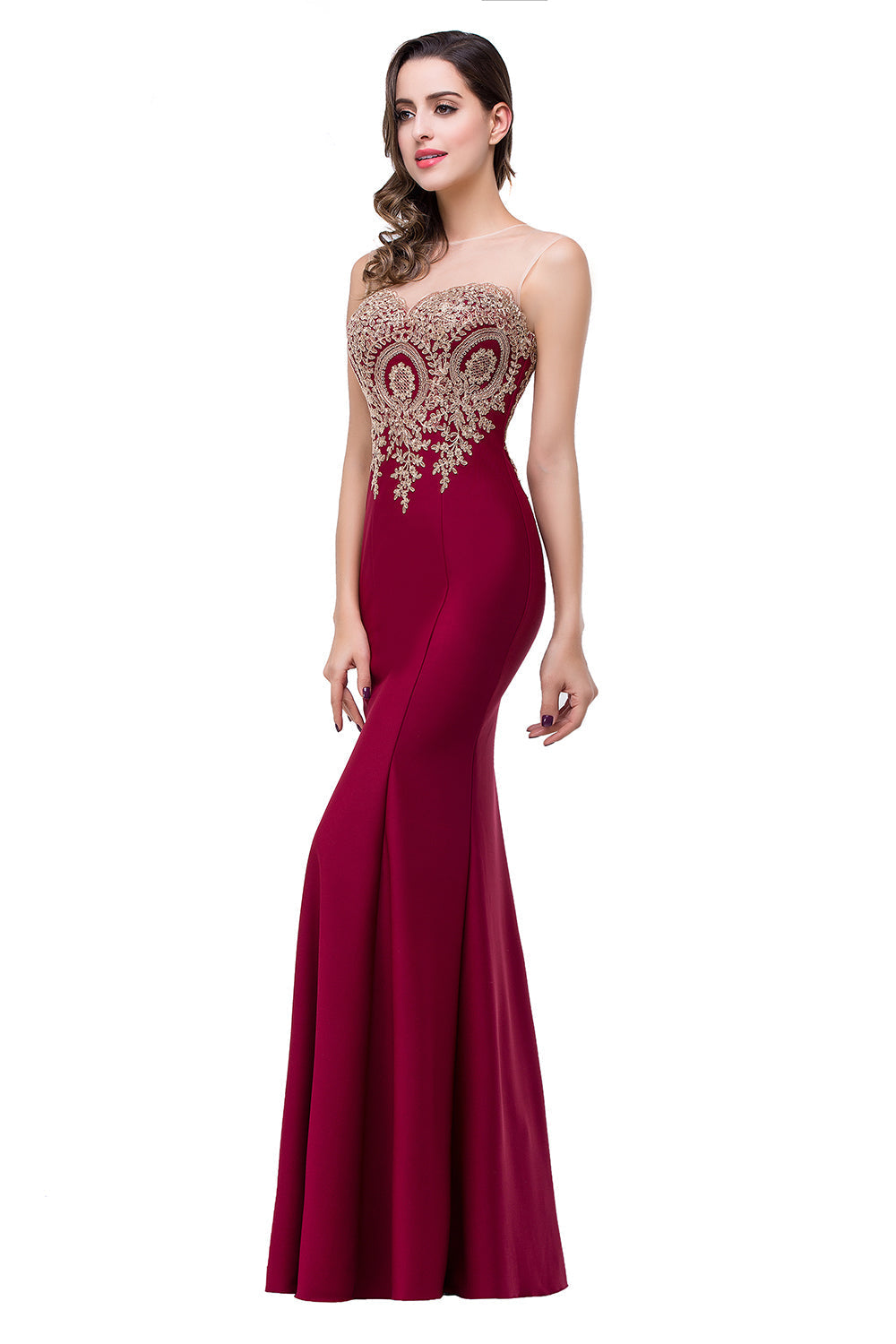 Mermaid Floor-Length Sheer Floor Length Dresses with Rhinestone Appliques - Biztunnel