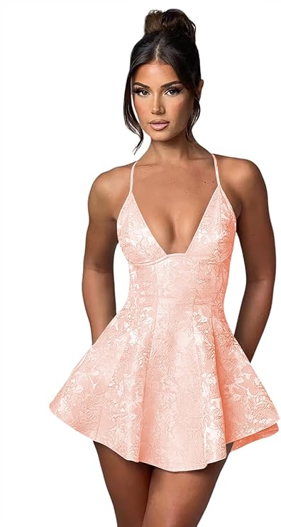 Short A-line Halter Backless Homecoming Dress Satin Ruffle Jacquard Party Dresses