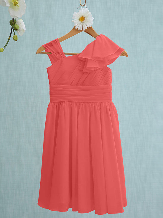 Pink Short Sheath Straps Flower Girl Dresses Chiffon Junior Bridesmaid Dress-BIZTUNNEL