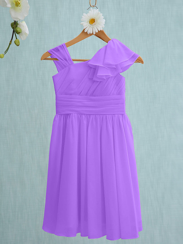 Pink Short Sheath Straps Flower Girl Dresses Chiffon Junior Bridesmaid Dress-BIZTUNNEL