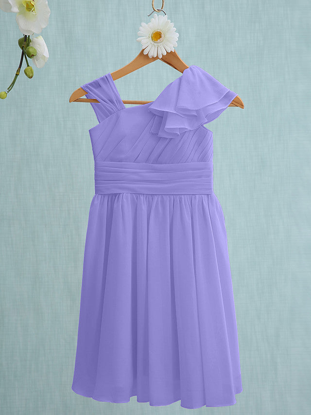 Pink Short Sheath Straps Flower Girl Dresses Chiffon Junior Bridesmaid Dress-BIZTUNNEL