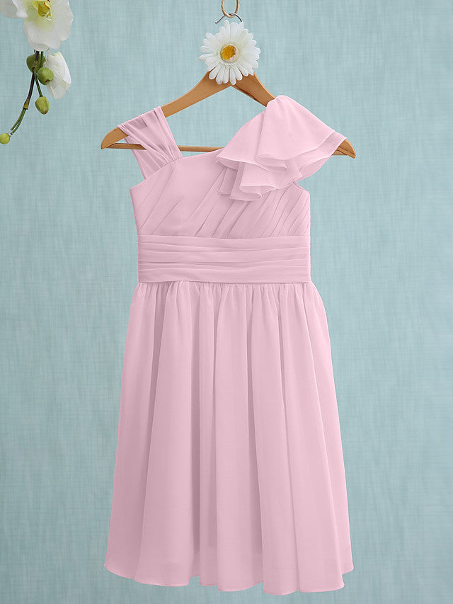 Pink Short Sheath Straps Flower Girl Dresses Chiffon Junior Bridesmaid Dress-BIZTUNNEL