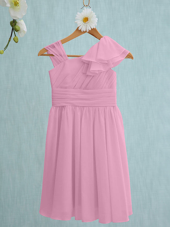 Pink Short Sheath Straps Flower Girl Dresses Chiffon Junior Bridesmaid Dress-BIZTUNNEL