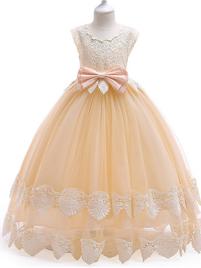 Princess Ball Gown Tulle Cap Sleeve Jewel Neck Wedding Party Flower Girl Dresses-BIZTUNNEL