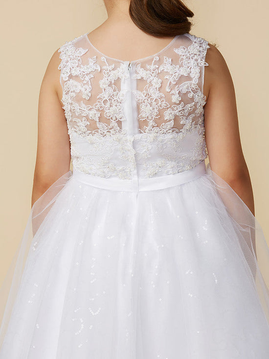 Princess Flower Girl Dresses Ankle Length Lace Tulle Boat Neck First Communion Dresses-BIZTUNNEL