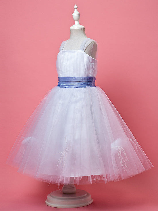 Princess Knee Length Tulle Sleeveless Straps Flower Girl Dresses-BIZTUNNEL