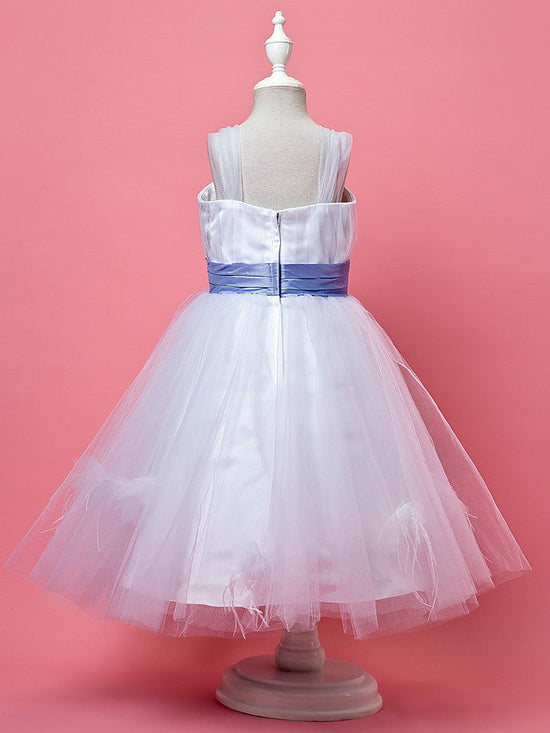 Princess Knee Length Tulle Sleeveless Straps Flower Girl Dresses-BIZTUNNEL