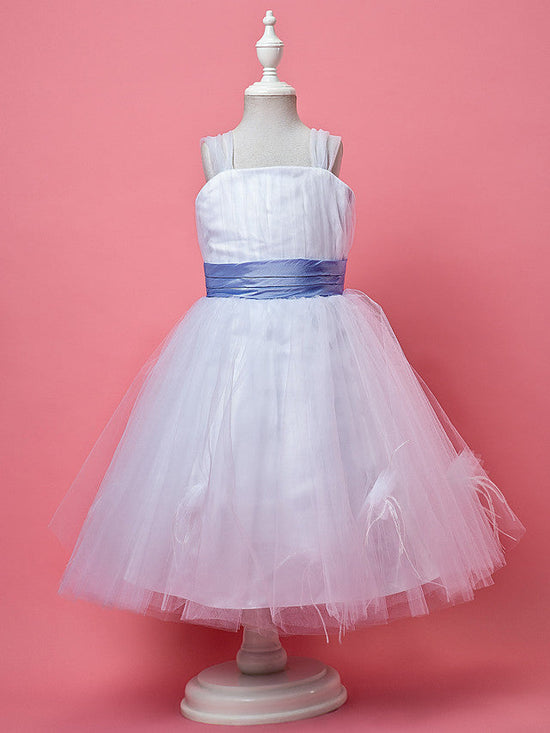 Princess Knee Length Tulle Sleeveless Straps Flower Girl Dresses-BIZTUNNEL