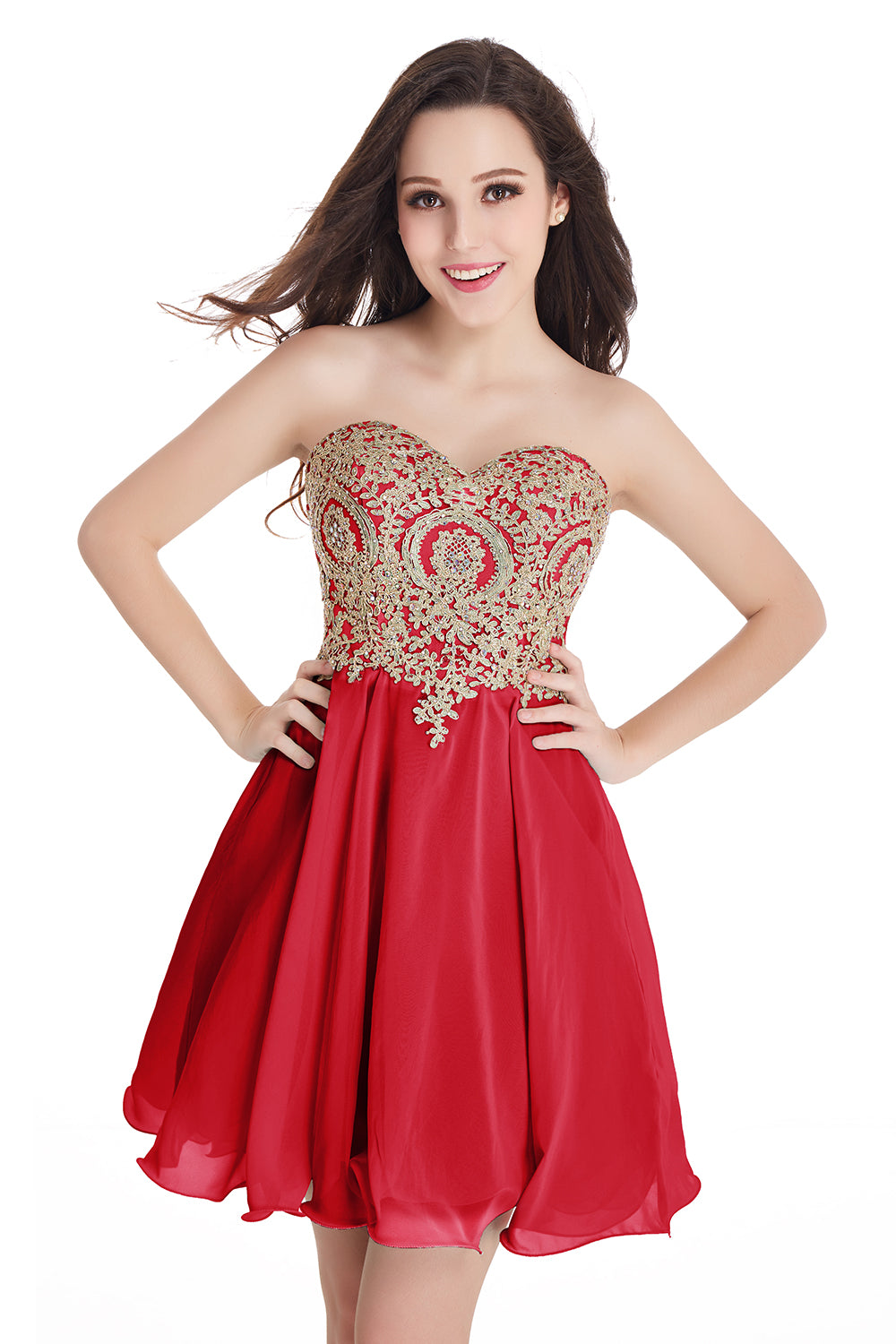 A-Line Strapless Short Chiffon Prom Dresses with Beadings