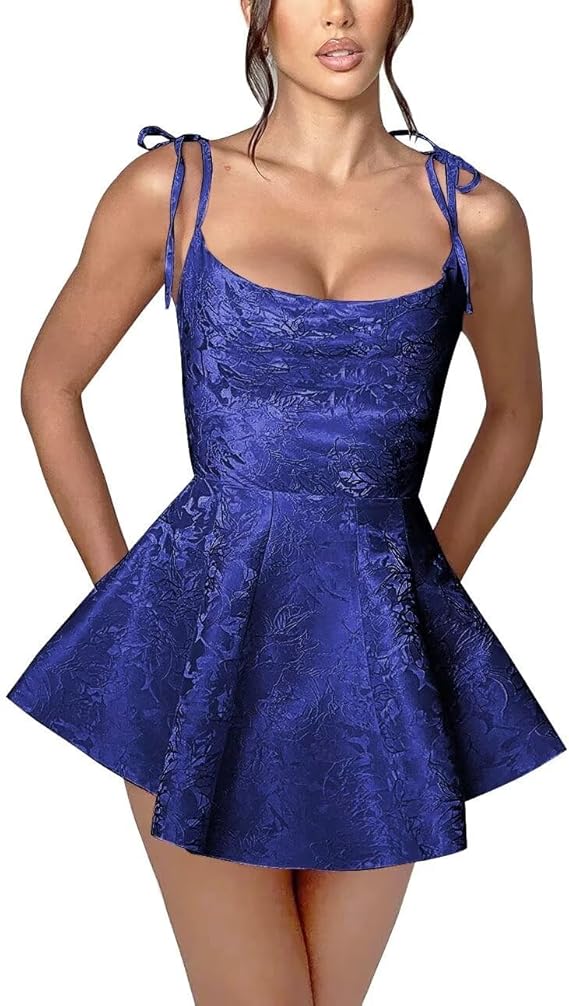 A-line Short Homecoming Dress Spaghetti Straps Satin Sleeveless Party Dress Jacquard Party Dresses