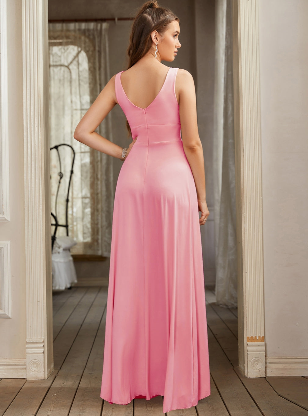 Sexy V-Neck Sleeveless Floor Length Dress with Slit - Biztunnel