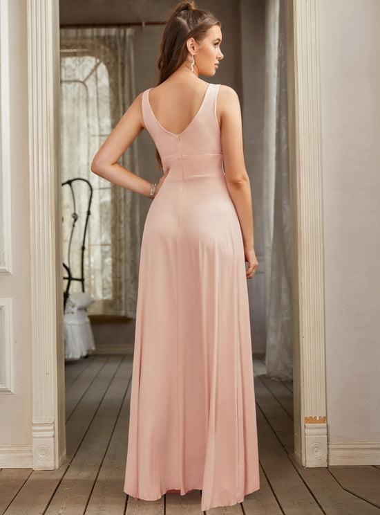 Sexy V-Neck Sleeveless Floor Length Dress with Slit - Biztunnel