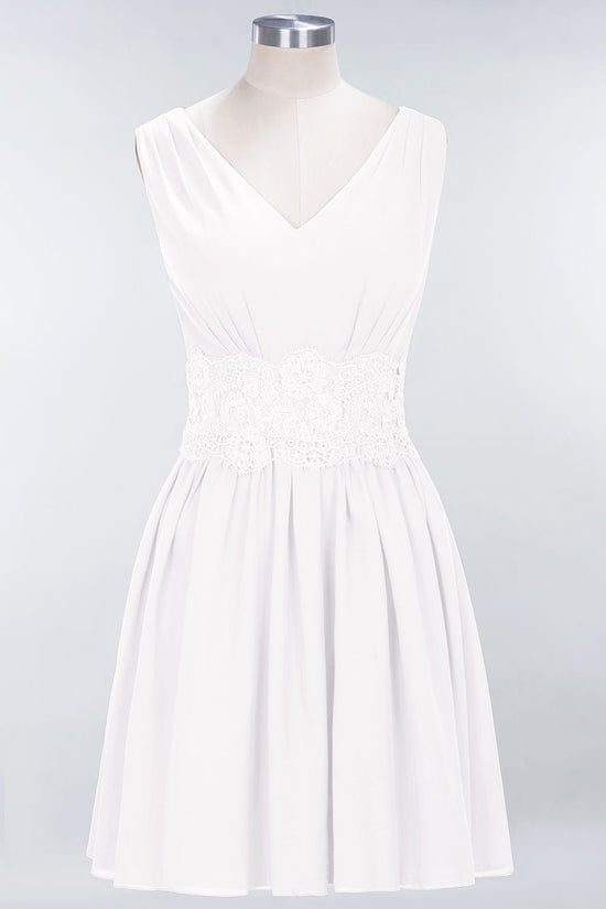 Short A-line Chiffon Lace V-Neck Bridesmaid Dresses-BIZTUNNEL