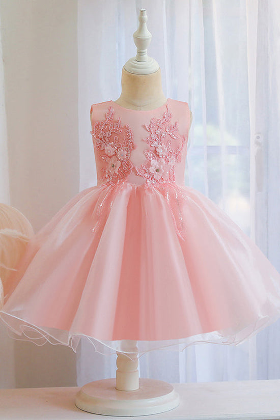 Short Ball Gown Appliques Sleeveless Scoop Tulle Flower Girl Dresses-BIZTUNNEL