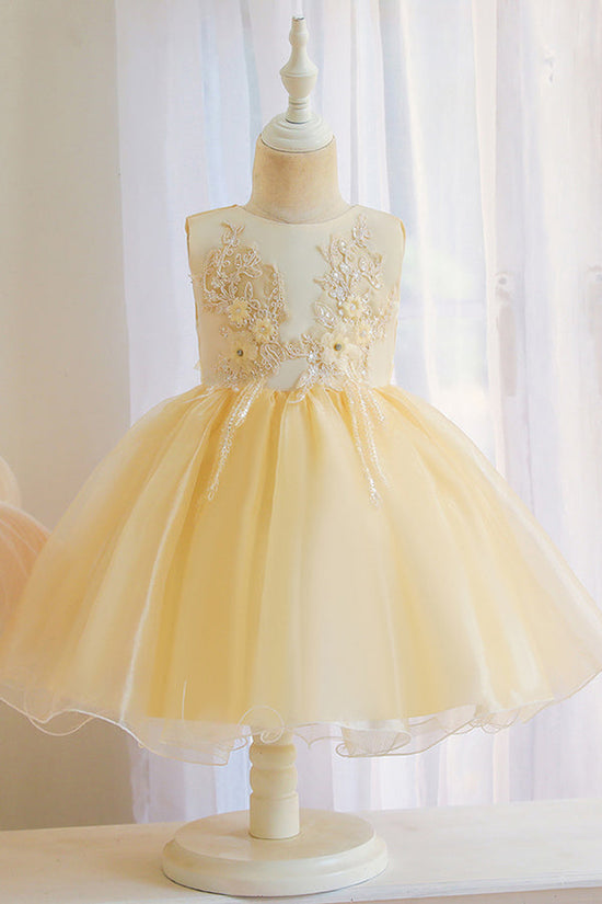 Short Ball Gown Appliques Sleeveless Scoop Tulle Flower Girl Dresses-BIZTUNNEL