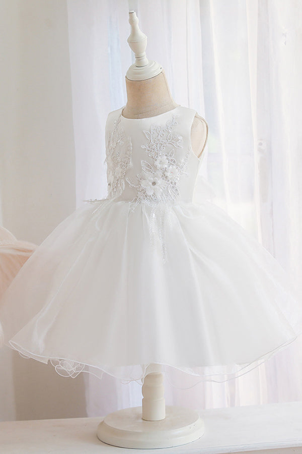 Short Ball Gown Appliques Sleeveless Scoop Tulle Flower Girl Dresses-BIZTUNNEL