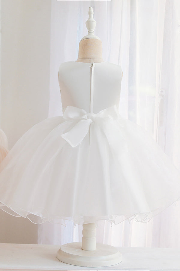 Short Ball Gown Appliques Sleeveless Scoop Tulle Flower Girl Dresses-BIZTUNNEL