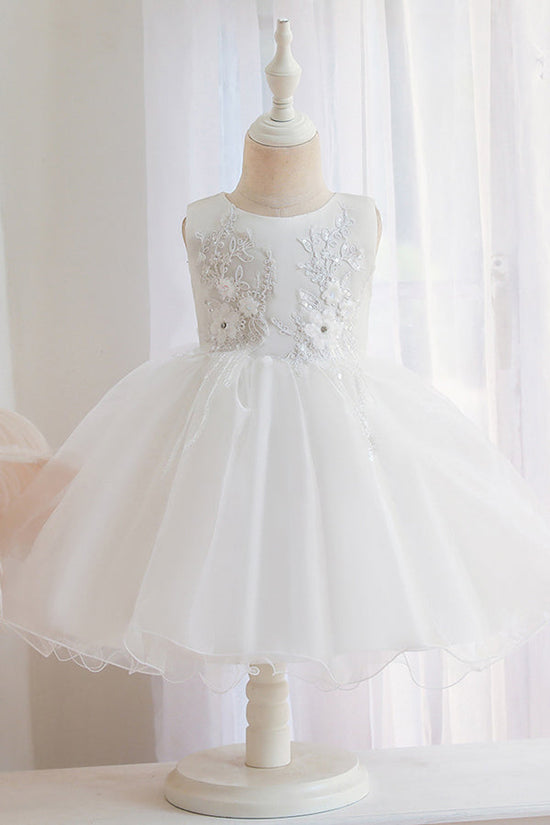 Short Ball Gown Appliques Sleeveless Scoop Tulle Flower Girl Dresses-BIZTUNNEL