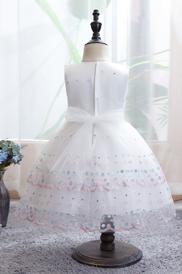 Short Ball Gown Bow Scoop Sleeveless Flower Girl Dresses-BIZTUNNEL