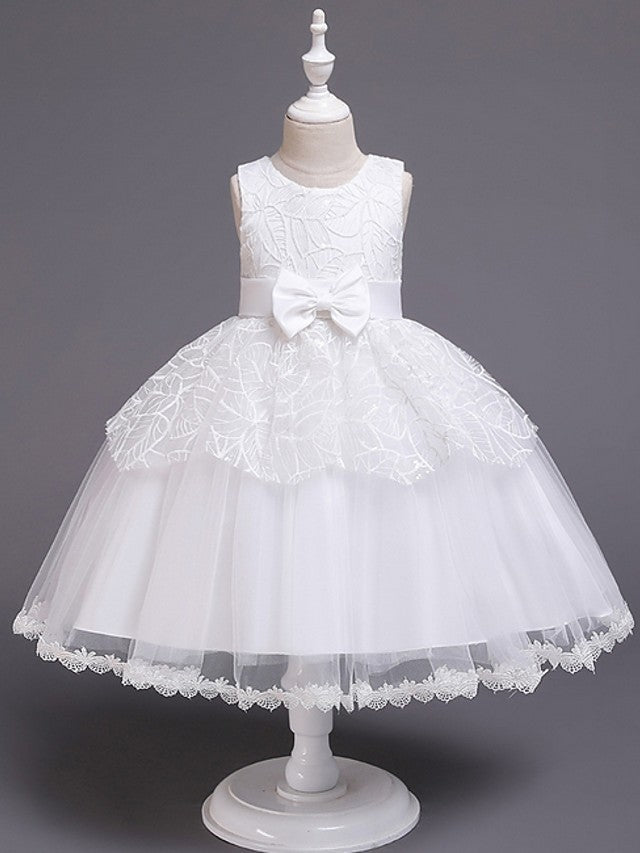 Short Ball Gown Tulle Sleeveless Jewel Neck Wedding Party Flower Girl Dresses-BIZTUNNEL