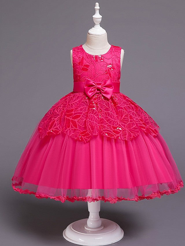 Short Ball Gown Tulle Sleeveless Jewel Neck Wedding Party Flower Girl Dresses-BIZTUNNEL