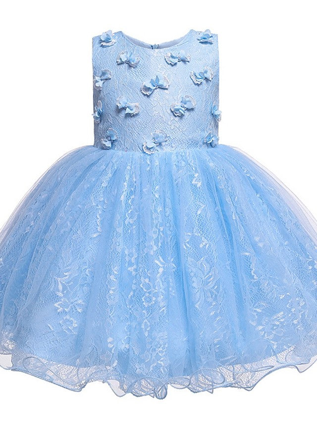 Short Princess Ball Gown Tulle Jewel Neck Wedding Party Flower Girl Dresses-BIZTUNNEL