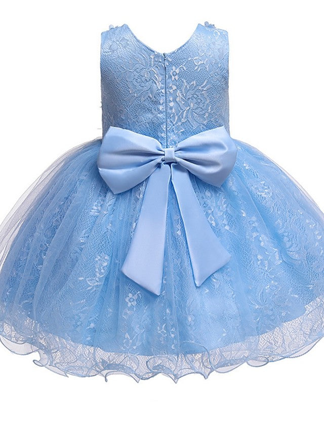 Short Princess Ball Gown Tulle Jewel Neck Wedding Party Flower Girl Dresses-BIZTUNNEL